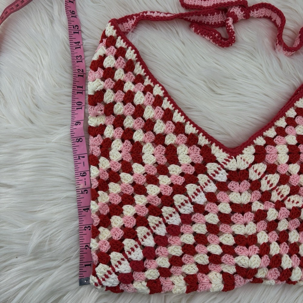 Handmade Granny Square Afghan Crossbody Shoulder‎ Bag Pink/Red/White - Picture 7 of 9